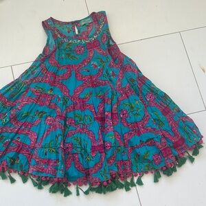 Antica Sartoria Vibrant Floral Dress with Tassels 2 girls vacation